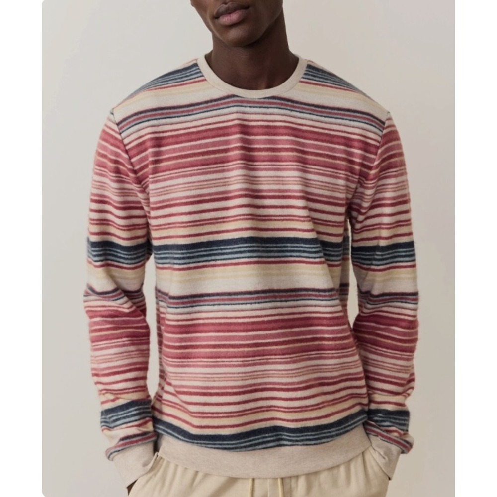 Marine Layer Cloud 9 Fleece Crewneck Sweatshirt Red Blue Striped Small
